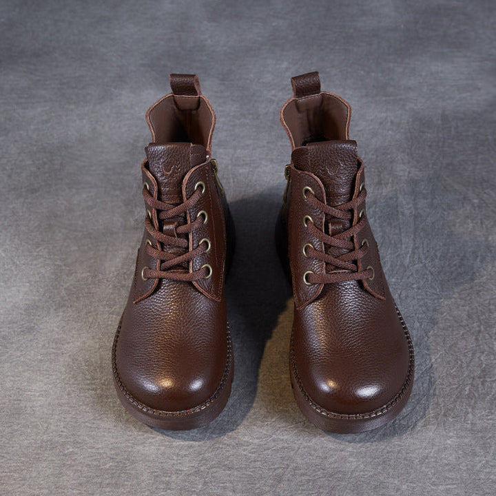 Women’s Handmade Leather Lace-Up Ankle Boots – Soft Sole Winter Shoes