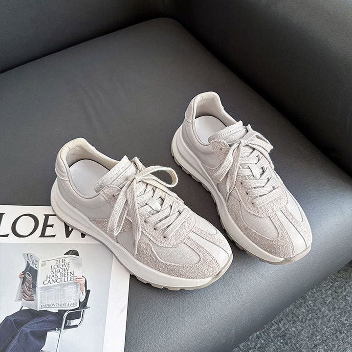 Breathable Leather Trainers – Women’s Retro Lace-Up Sneakers