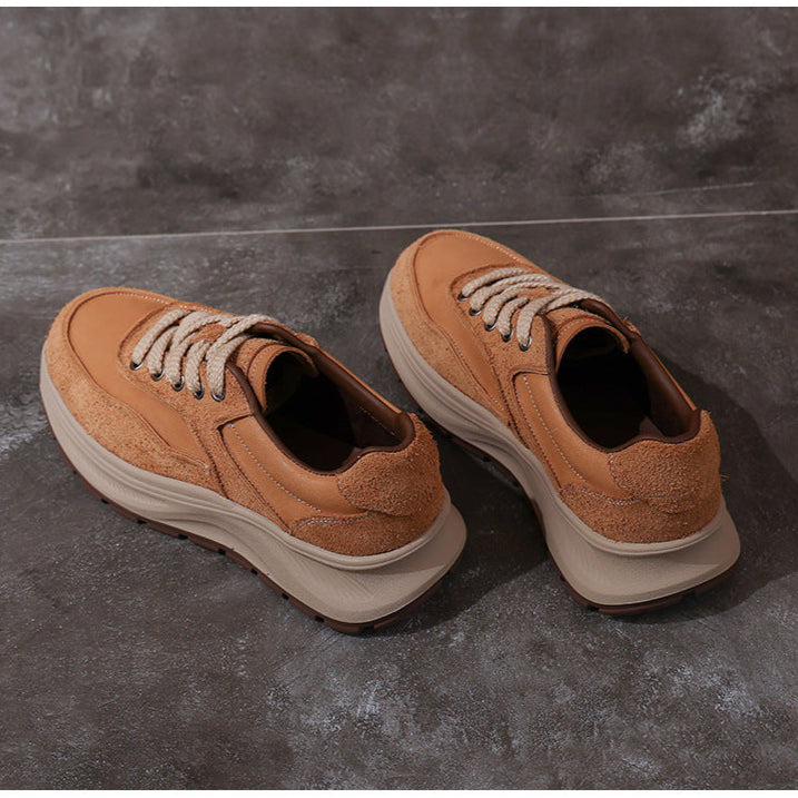 Women's Non-Slip Leather Platform Sneakers – Retro Chunky Sole Design
