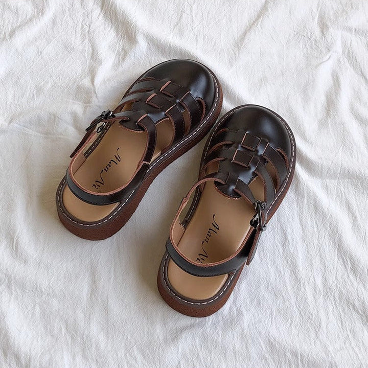 Clearance Sale Women's Leather Closed Toe Round Sandals