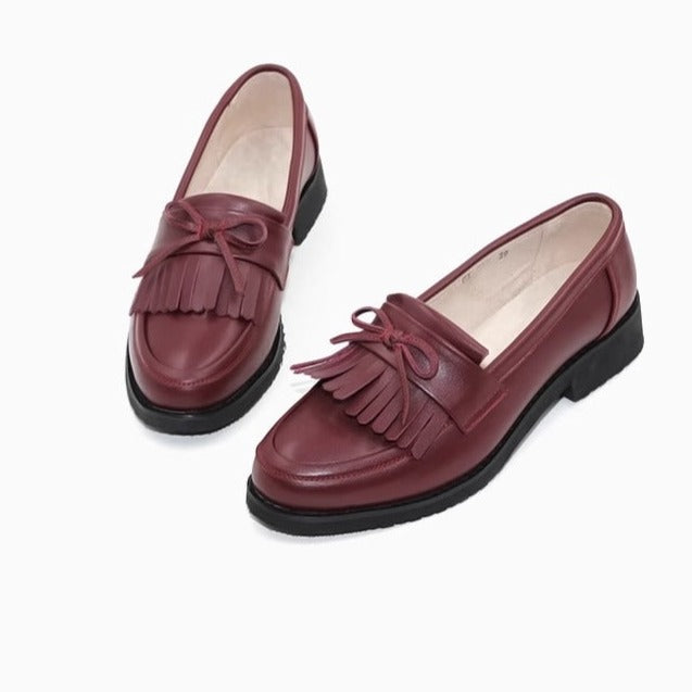 Women's Handmade Leather Loafer Retro Tassel Flat Shoes