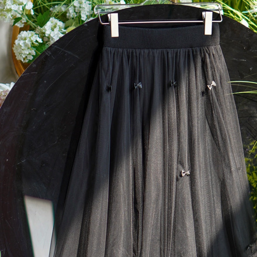 Women's High-Waist Mesh Double Layers Tulle Skirt