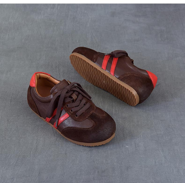 Women's Vintage German Army Trainers Top-Grain Leather Hidden Wedge Sneakers