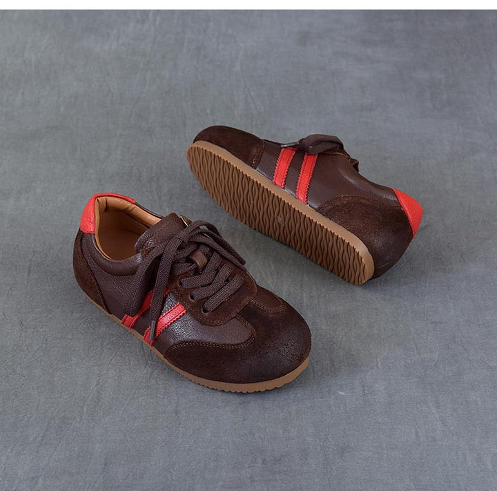 Women's Vintage German Army Trainers Top-Grain Leather Hidden Wedge Sneakers