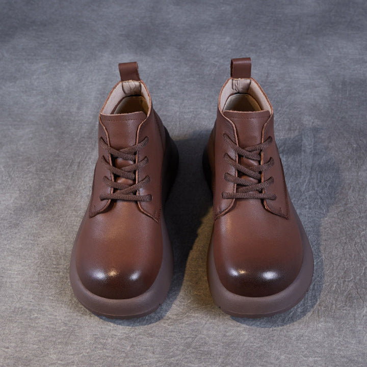 Women's Leather Lace-Up Platform High-Top Shoes – Casual & Comfortable