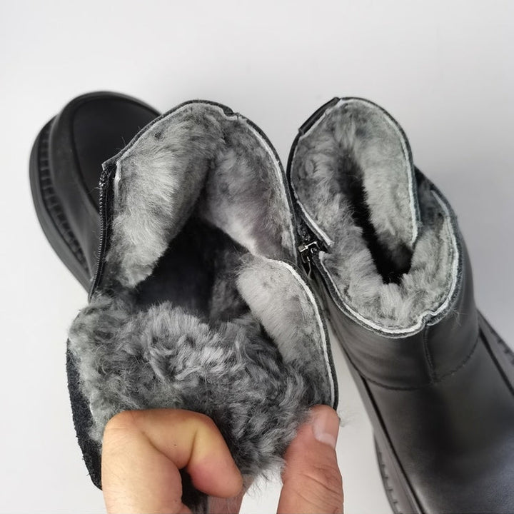 Women's Vintage Wide Toe Leather Derby Boots – Shearling Lined Winter Ankle Boots