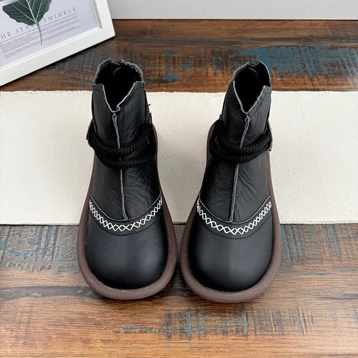 Women's Casual Flat Leather Ankle Shoes – Back Zip Design