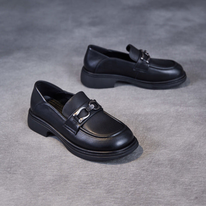 British Luxury Leather Loafers for Women - Signature Chain Detail & Slip-On