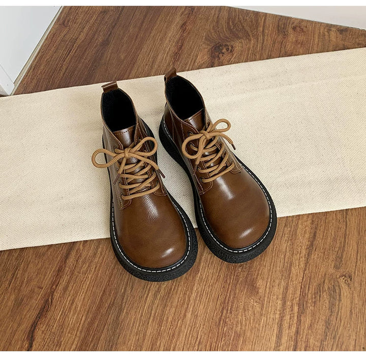 Women's Ankle Boots Lace Up Platform Work Booties Low Heel