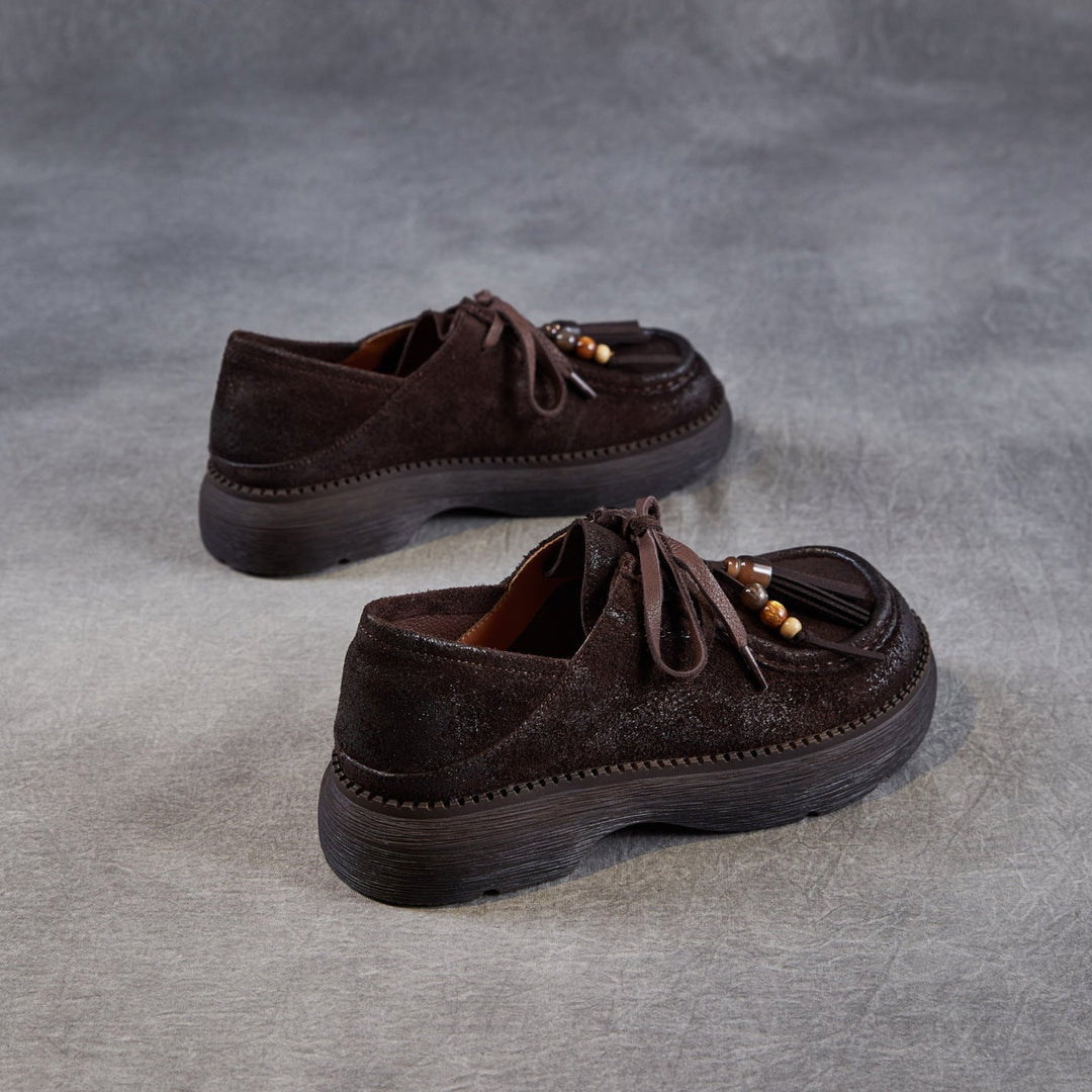 Women’s Suede Tassel Lace-Up Platform Shoes – Casual Everyday Style