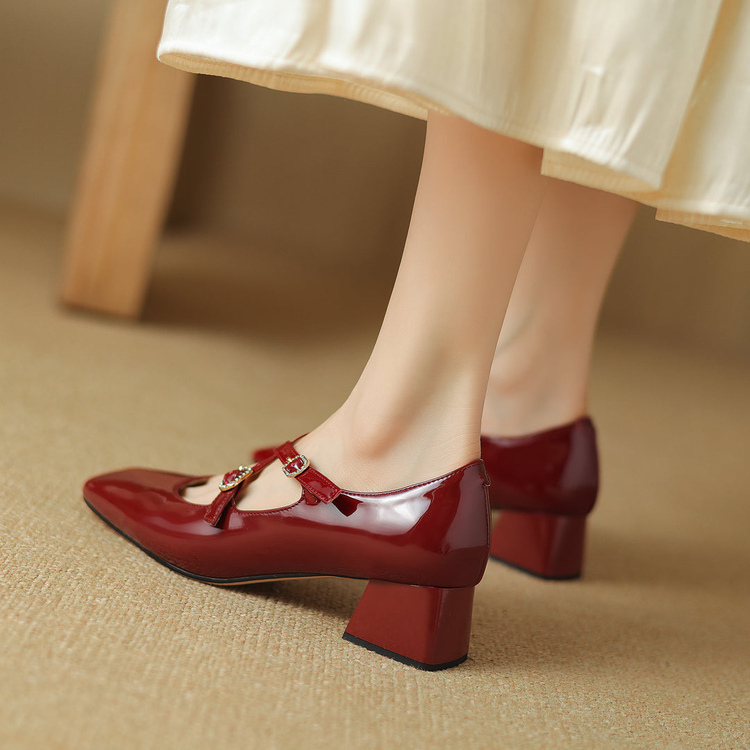 Women Square Toe Crossed Strap Mary Janes Pump Shoes
