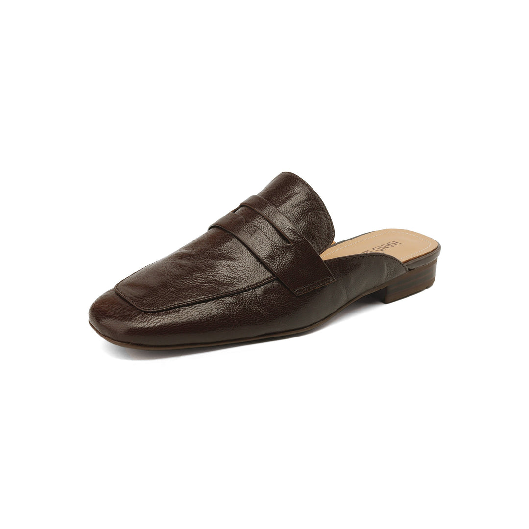 Womens Handmade Vintage Preppy Style Comfort Flat Mule Shoes