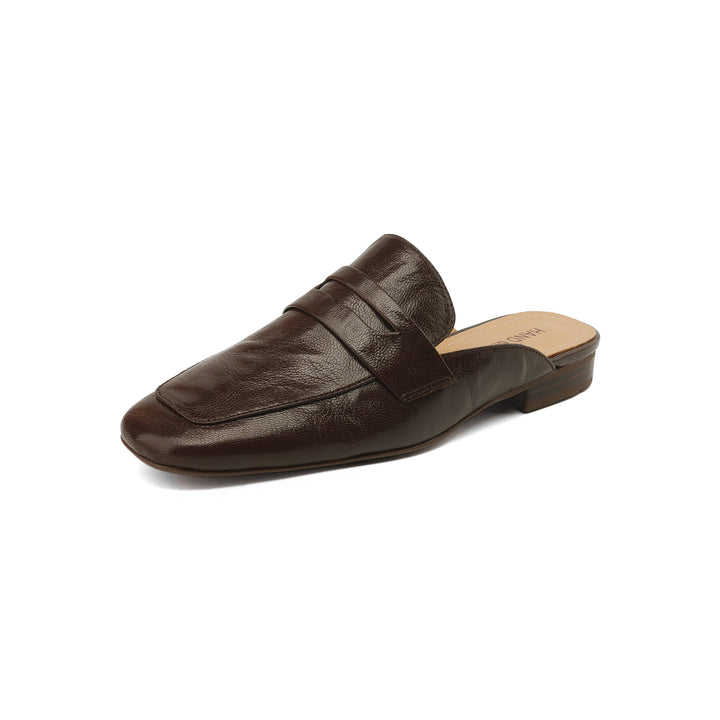 Womens Handmade Vintage Preppy Style Comfort Flat Mule Shoes