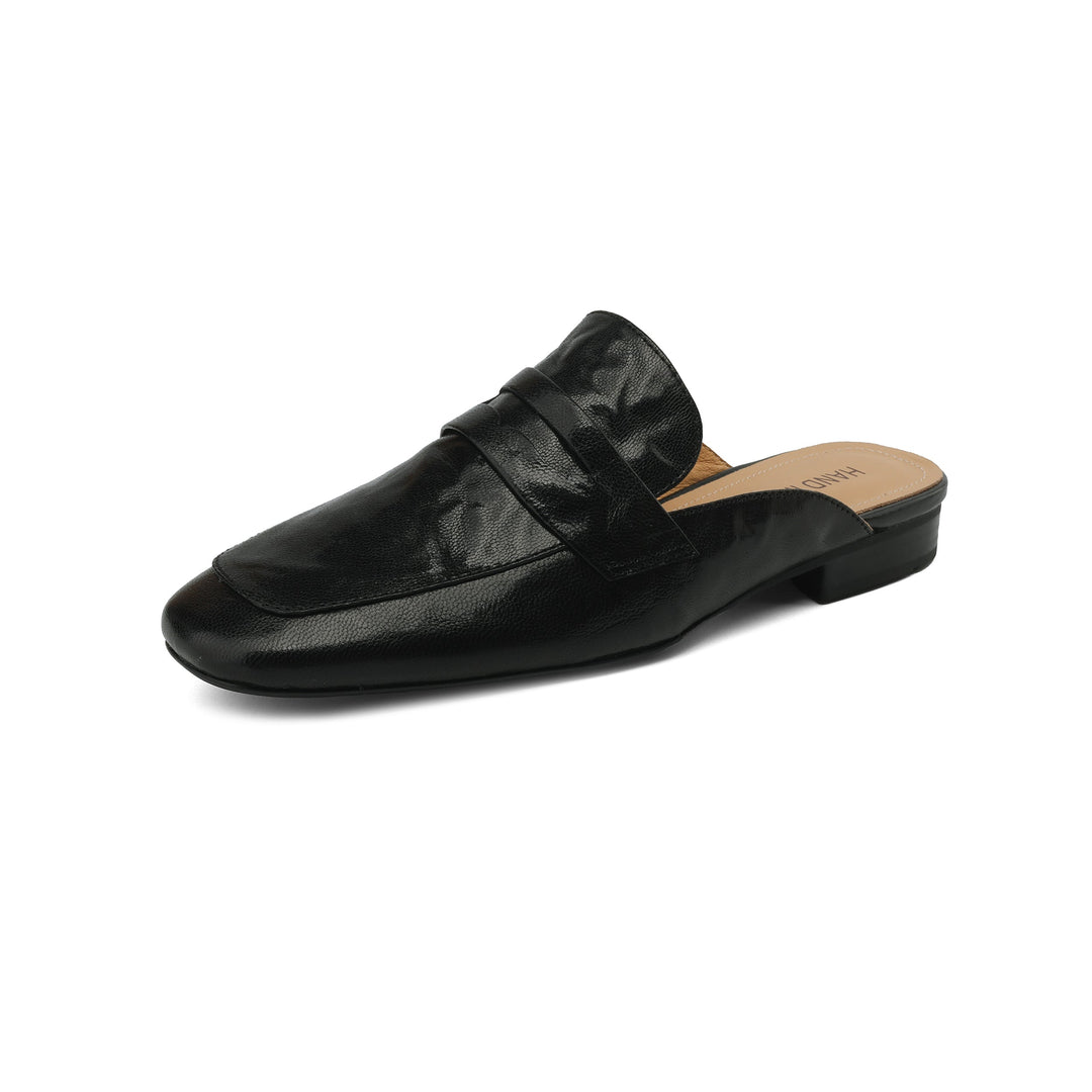 Womens Handmade Vintage Preppy Style Comfort Flat Mule Shoes