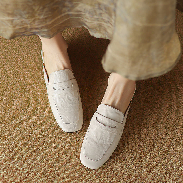 Womens Handmade Vintage Preppy Style Comfort Flat Mule Shoes