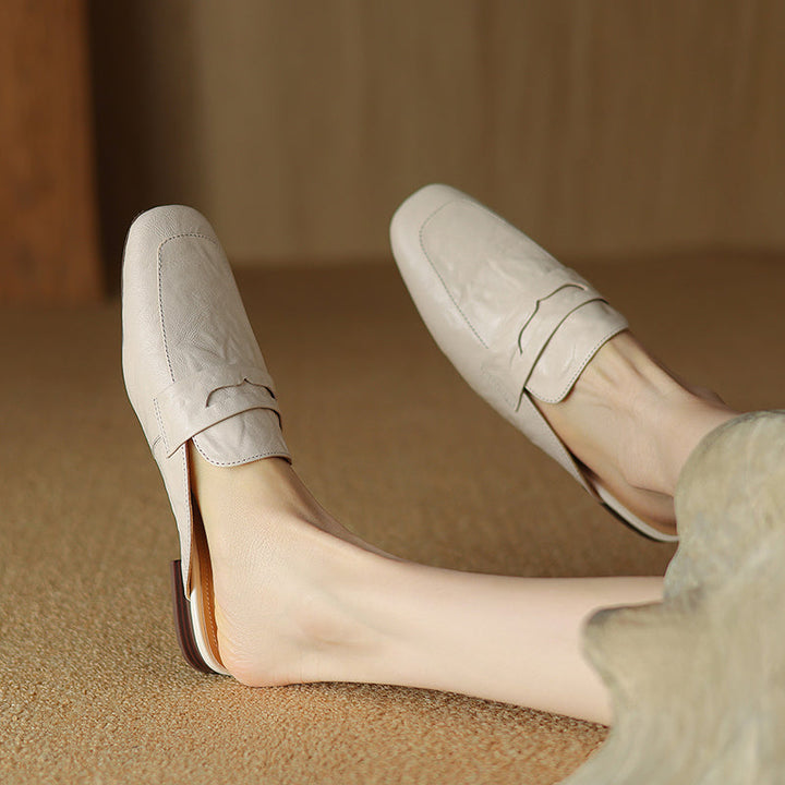 Womens Handmade Vintage Preppy Style Comfort Flat Mule Shoes