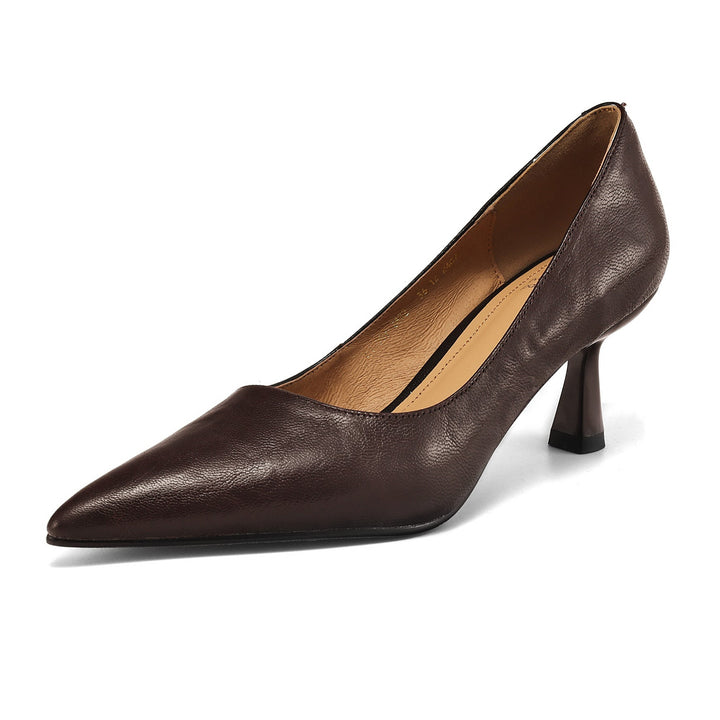 Womens Handmade Sheepskin Pointed Toe Kitten Heel Pumps