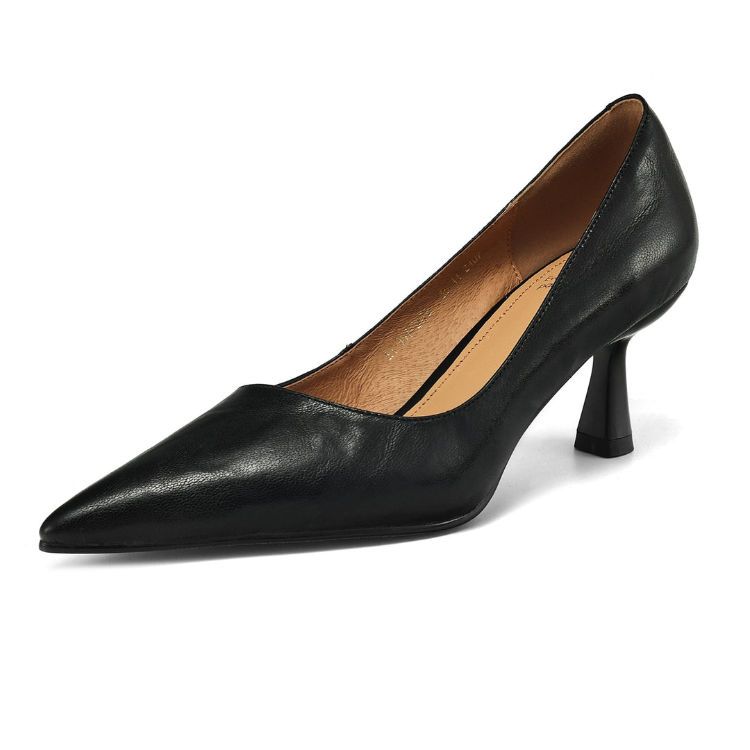 Womens Handmade Sheepskin Pointed Toe Kitten Heel Pumps