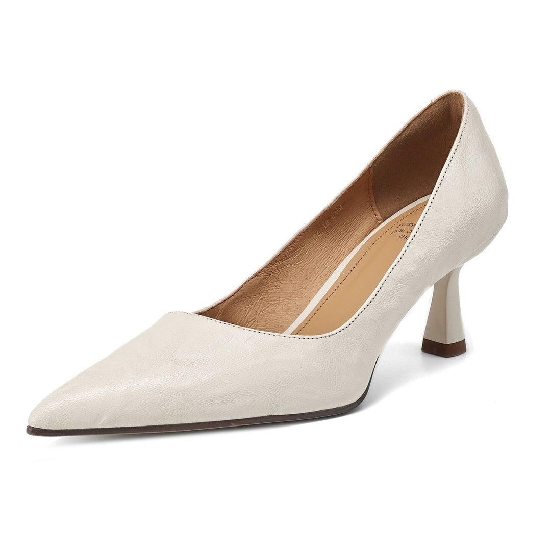 Womens Handmade Sheepskin Pointed Toe Kitten Heel Pumps