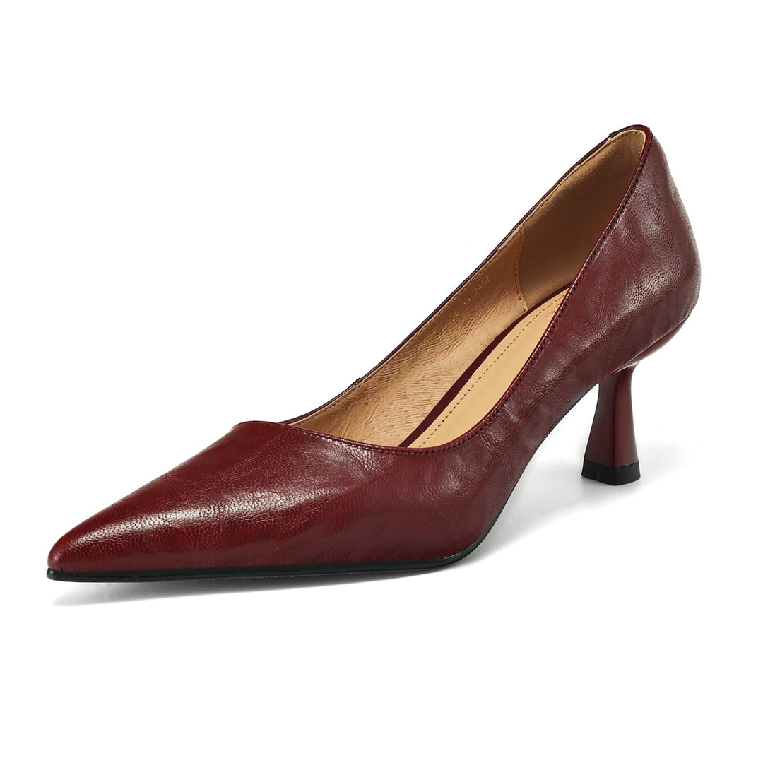 Womens Handmade Sheepskin Pointed Toe Kitten Heel Pumps