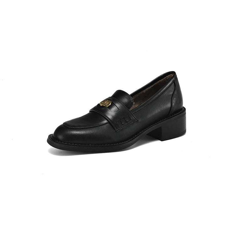 Women's Handmade Leather Classic British Style Gold Coin Loafers
