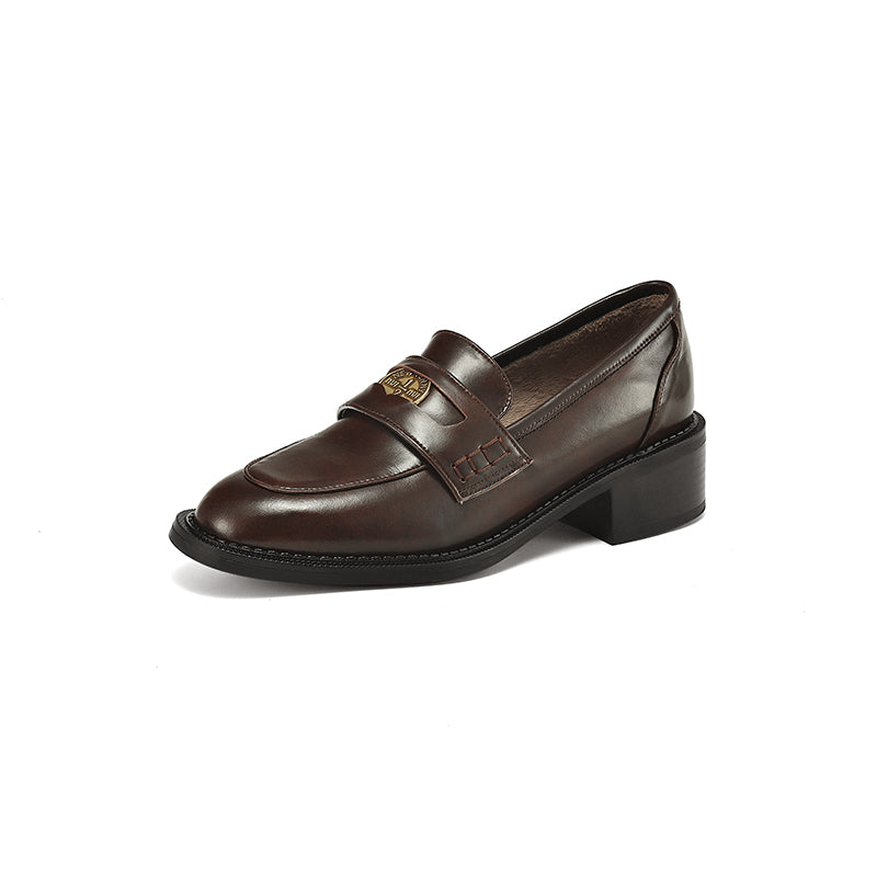 Women's Handmade Leather Classic British Style Gold Coin Loafers