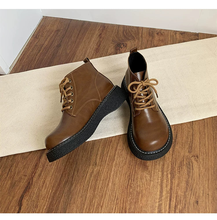 Women's Ankle Boots Lace Up Platform Work Booties Low Heel