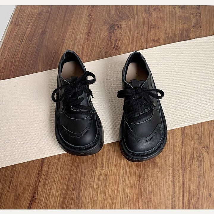 Women's Leather Chunky Platform Lace-Up Casual Shoes – Ugly-Cute Style