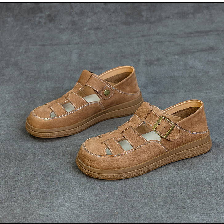 Leather Fisherman Sandals - Women's Retro Round Toe Platform Summer Flats