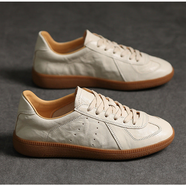 Women's Genuine Leather German Army Trainer Sneakers Retro Low Top Flat Shoes