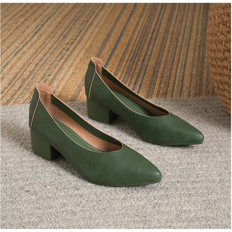 Women's Leather Mid Heel Multicolor Slip On Comfortable Pump