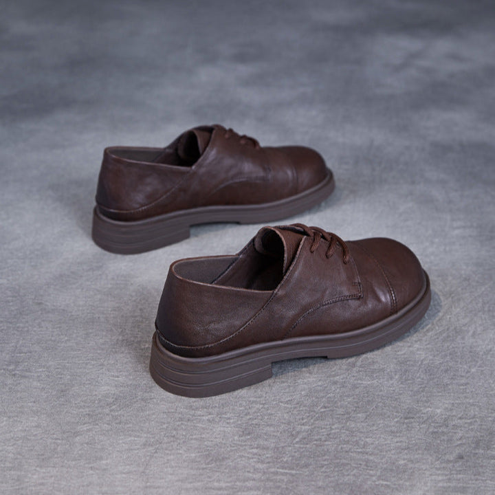 Women's Comfortable Vintage Leather Lace-Up Round-Toe Everyday Shoes