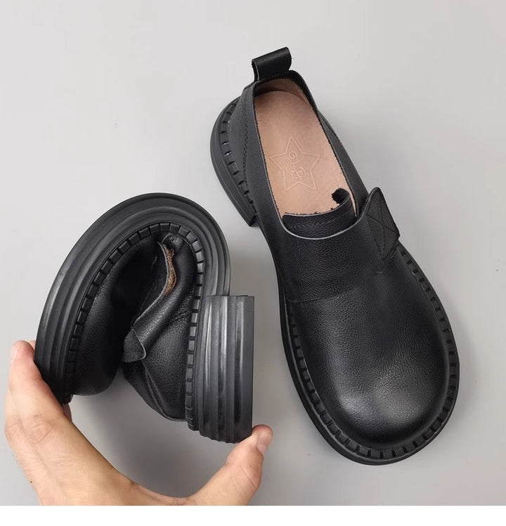 British Style Women's Loafers - Wide Fit & Big Toe Box Velcro Genuine Leather