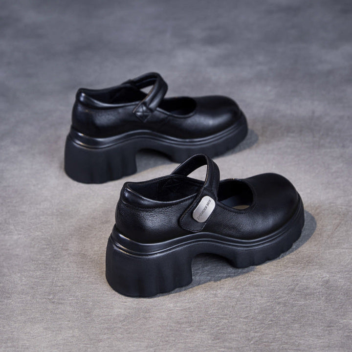 Luxury Leather Mary Janes for Women - Platform Heel with Velcro