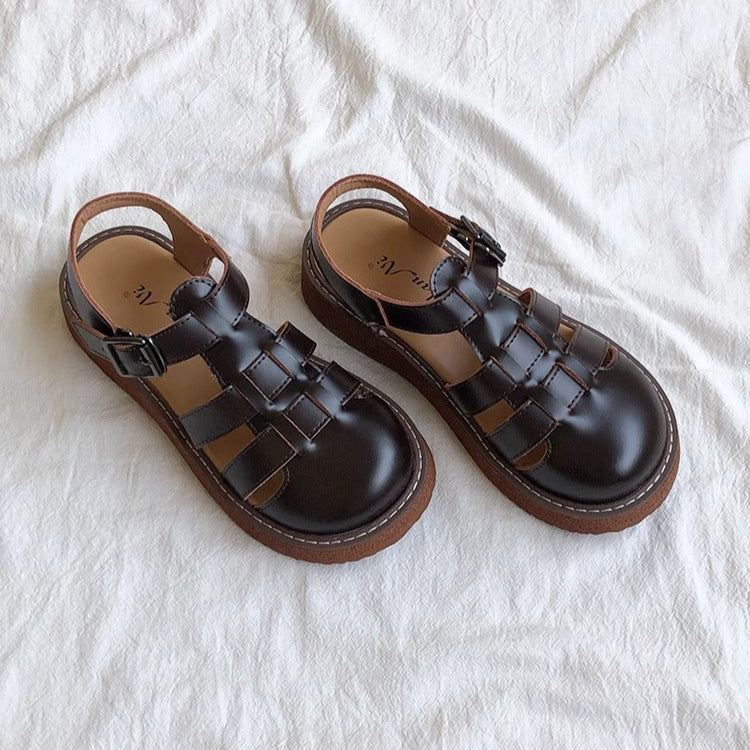 Clearance Sale Women's Leather Closed Toe Round Sandals