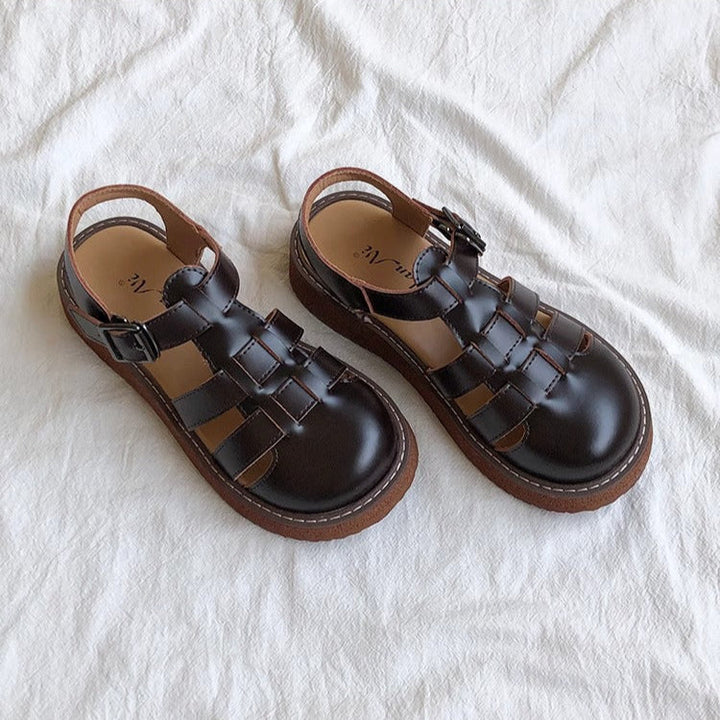 Clearance Sale Women's Leather Closed Toe Round Sandals