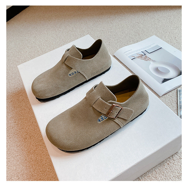 Women's Suede Leather Birkenstock Clogs - Round Toe Adjustable Buckle Strap Slip-On Loafers