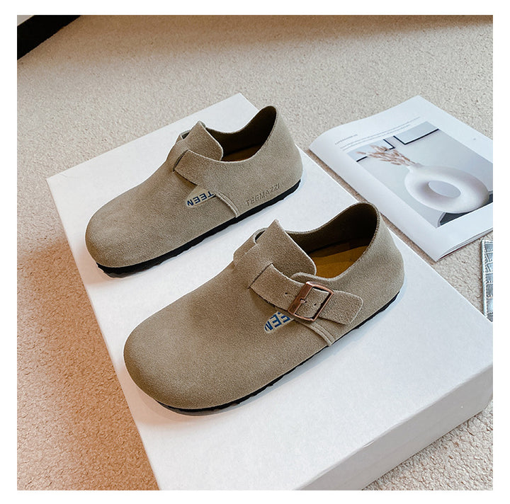 Women's Suede Leather Birkenstock Clogs - Round Toe Adjustable Buckle Strap Slip-On Loafers