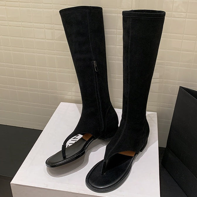 Womens Open Toe Street Style Zipper Side Toe Post Sandals Boots