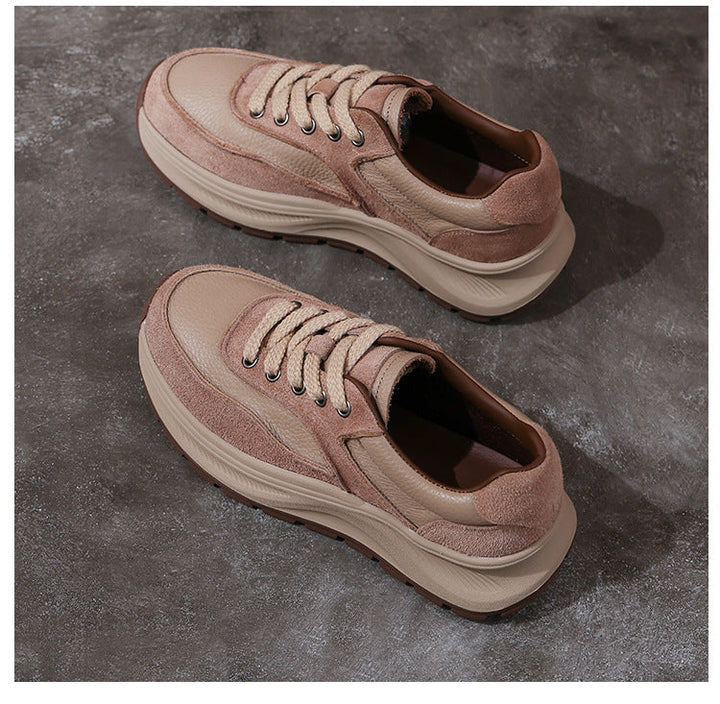 Women's Non-Slip Leather Platform Sneakers – Retro Chunky Sole Design