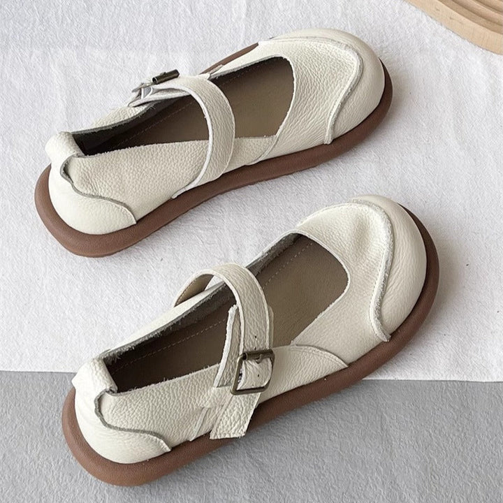 Women's Soft Leather Casual Flat Mary Jane Shoes with Buckle
