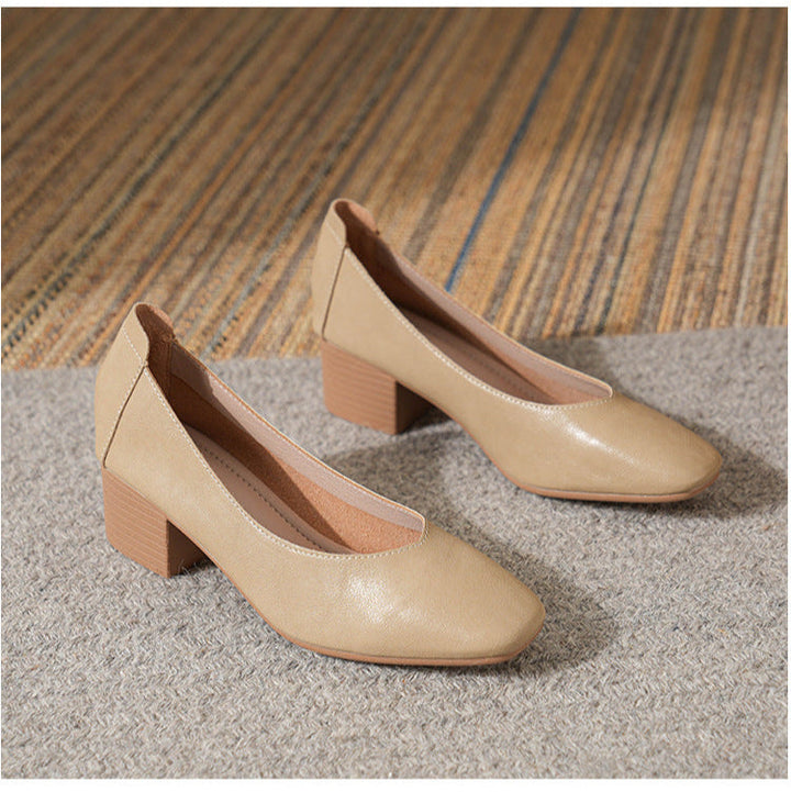 Women's Leather Mid Heel Multicolor Slip On Comfortable Glove Shoes