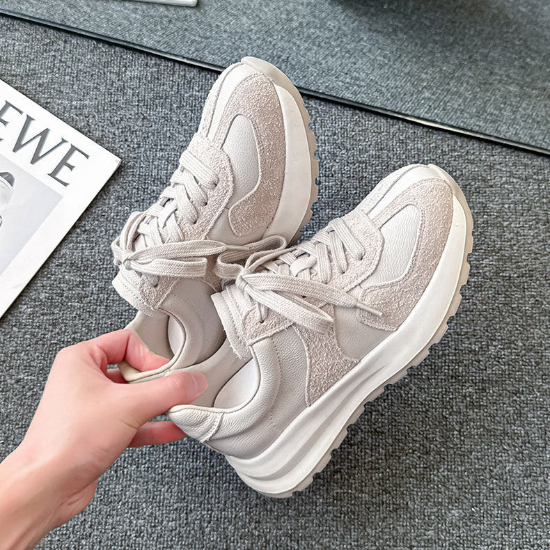 Breathable Leather Trainers – Women’s Retro Lace-Up Sneakers