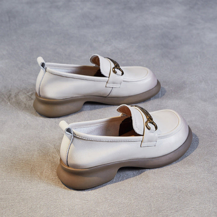 Women's Retro Soft Genuine Leather Loafers – Comfortable Chain Detail