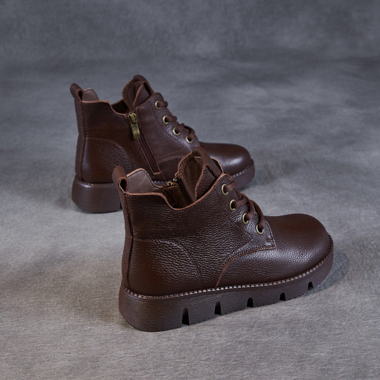 Women’s Handmade Leather Lace-Up Ankle Boots – Soft Sole Winter Shoes