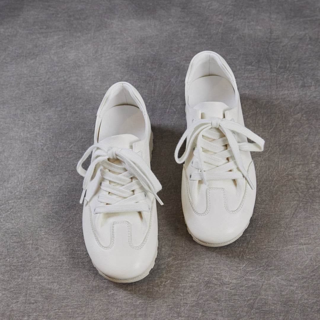 Women's Minimalist Architectural White Trainers - Premium All-Leather Walking Shoes