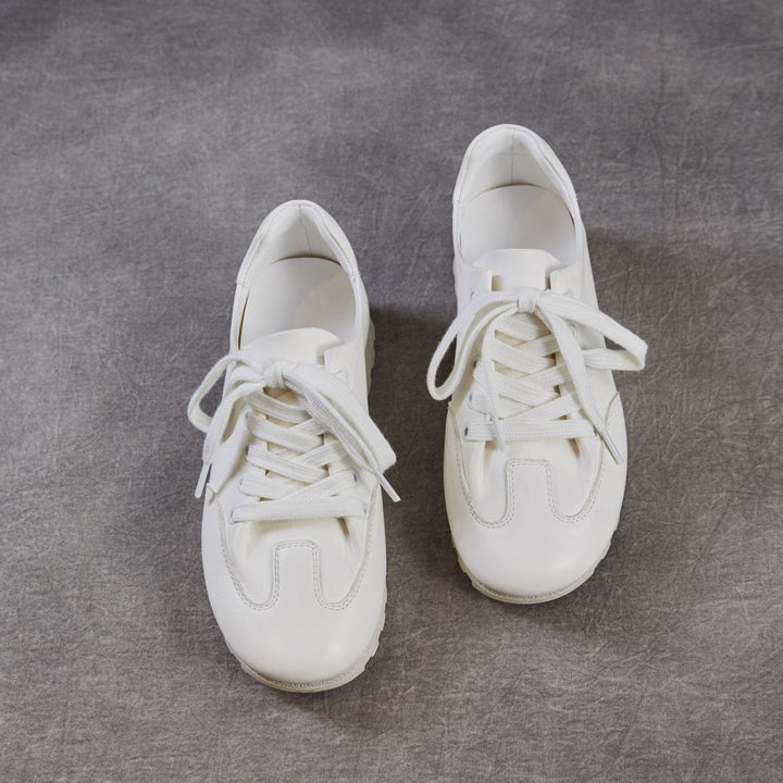 Women's Minimalist Architectural White Trainers - Premium All-Leather Walking Shoes