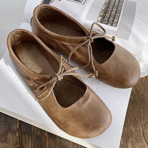 Women's Niche Literary Style Lace-Up Comfortable Non-Slip Flat Shoes