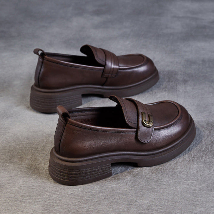 Women's Soft Leather Low Heel Loafers – Comfortable Everyday Slip-On Shoes