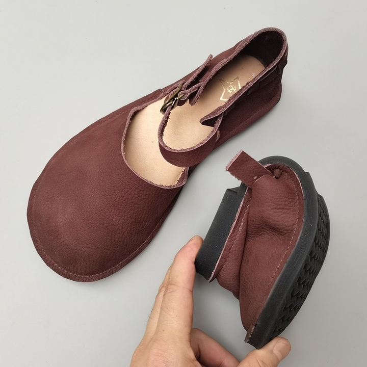 Handmade Genuine Leather Big Toe Box Sandals Ankle Strap Women's Shoes